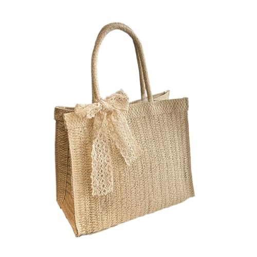 Gras-gewebte Tasche Gewebte Tasche Damentasche 2024 Neue Nischen-Umhängetasche Damen-Einkaufstasche Aus Stroh Gewebte Tasche Strand Strandtasche Geflochten(Beige) von DWZXL