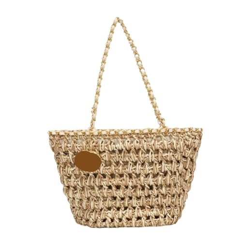 DWZXL Gras-gewebte Tasche Handgewebte Handtaschen, Duftende Strandtaschen, Strohtaschen, Modische All-Match-Damentaschen Strandtasche Geflochten(Bruin) von DWZXL