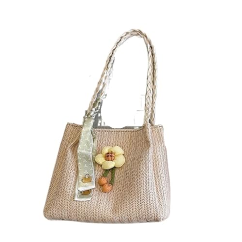 Gras-gewebte Tasche Handgewebte Tasche, Retro-Einkaufstasche, Vielseitige Schultertasche, Strohtasche, Selbstgemachte Materialtasche Strandtasche Geflochten(Wit) von DWZXL