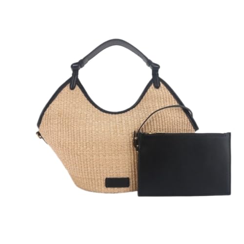 Gras-gewebte Tasche Handtasche Stroh Gewebt Tasche Frauen 2024 Neue Französisch Nische Designer Schulter Tasche Crossbody Strandtasche Geflochten(S) von DWZXL