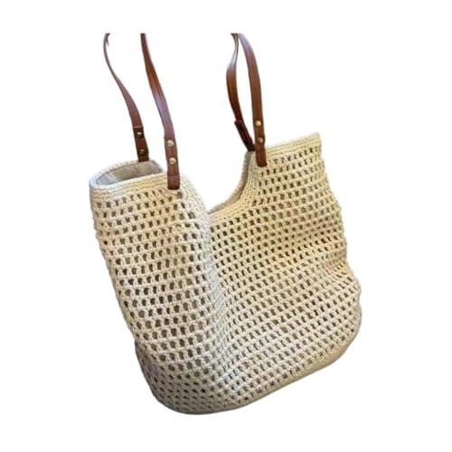 Gras-gewebte Tasche Ins Forest Literary Retro Handgewebte Tasche Freizeit Baumwolle Schultertasche Einkaufstasche Wolltasche Strandtasche Geflochten von DWZXL