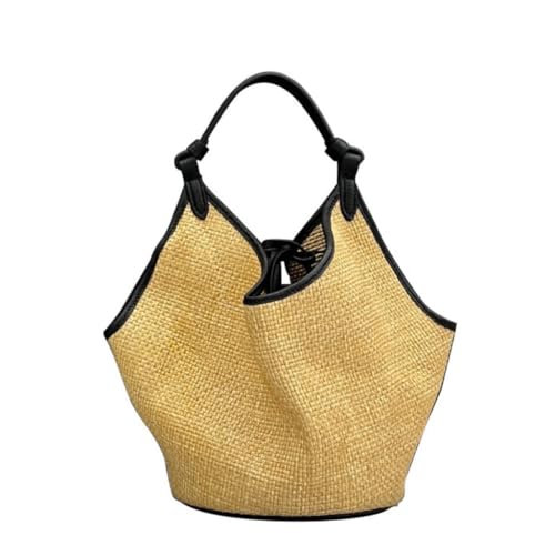Gras-gewebte Tasche Korbtasche Aus Stroh, Handtasche Aus Mattiertem Gras Aus Rindsleder Der Ersten Schicht, Vielseitige Damentasche for Den Sommer Strandtasche Geflochten von DWZXL