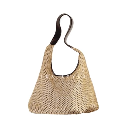 Gras-gewebte Tasche Koreanische Ins Retro Woven Tote Tasche Stroh Tasche Schulter Tasche Urlaub Stil Strand Tasche Weibliche Strandtasche Geflochten(Zwart) von DWZXL