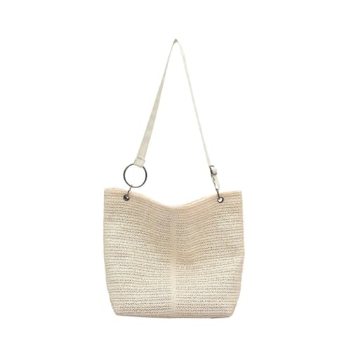 Gras-gewebte Tasche Lässige Gewebte Tasche Frauen Sommer One-Shoulder Handtasche Stroh Tasche Meer Urlaub Strand Tasche Strandtasche Geflochten(Beige) von DWZXL