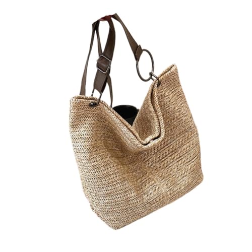 Gras-gewebte Tasche Lässige Gewebte Tasche Frauen Sommer One-Shoulder Handtasche Stroh Tasche Meer Urlaub Strand Tasche Strandtasche Geflochten(K) von DWZXL