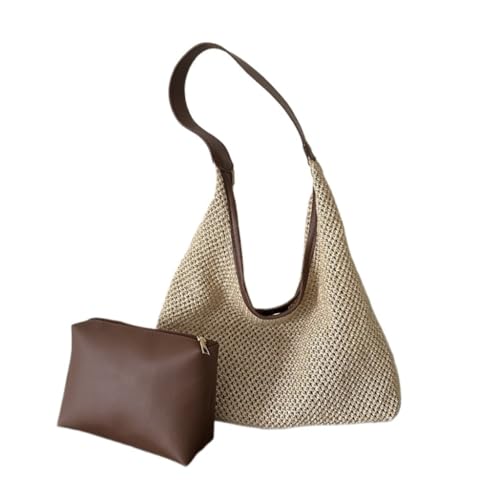 Gras-gewebte Tasche Lässige Strand Sommer Beliebte Gewebte Mutter-und-Kind-Tasche Single-Shoulder Beach Stroh Tasche Strandtasche Geflochten(K) von DWZXL