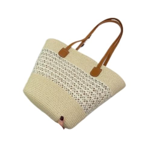 Gras-gewebte Tasche Pastoraler Stil Gras Gewebte Tasche Damen Sommer One-Shoulder Korb Tasche Strand Einkaufstasche Strandtasche Geflochten(Wit) von DWZXL
