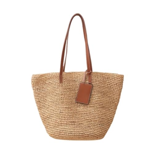 DWZXL Gras-gewebte Tasche Sommer Bast Rindsleder Nähte Gewebt Tasche Leder Griff Schulter Tasche Messenger Handtasche Strandtasche Geflochten von DWZXL
