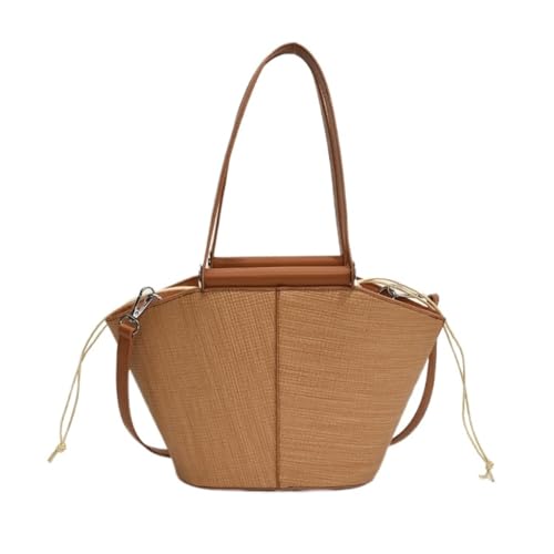 Gras-gewebte Tasche Sommer Beliebte Stroh Tasche Einkaufstasche Frauen 2024 Neue Retro Schulter Tasche Gemüse Korb Tasche Strandtasche Geflochten(L) von DWZXL