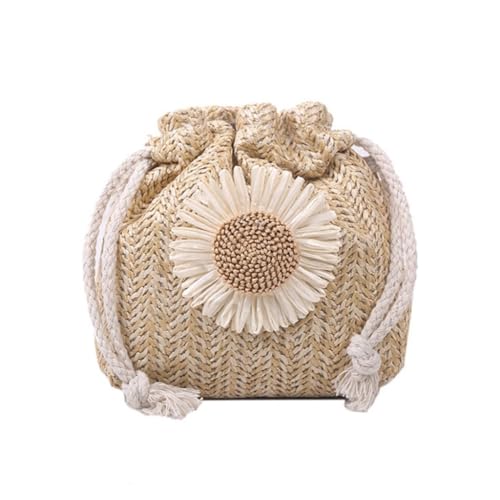 DWZXL Gras-gewebte Tasche Sommer Blumen Stroh Tasche Umhängetasche Gewebte Schultertasche Eimer Tasche Beliebte Umhängetasche Strandtasche Geflochten(K) von DWZXL