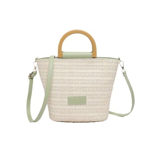 Gras-gewebte Tasche Sommer Damen Stroh Eimer Handtasche Urlaub Strand Tasche Einzelne Schulter Tasche Gewebte Tasche Strandtasche Geflochten(Green) von DWZXL