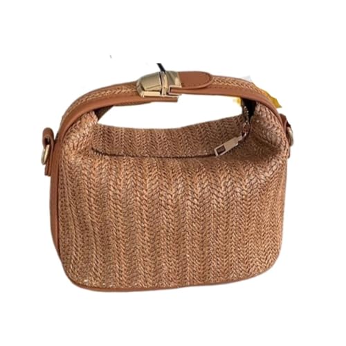 Gras-gewebte Tasche Sommer Hand-gehalten Stroh Tasche Vielseitig Schulter Messenger Tasche Mode Handtasche Gewebte Tasche Strandtasche Geflochten(Bruin) von DWZXL