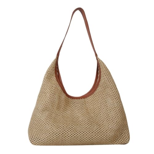 Gras-gewebte Tasche Sommer Neue Stroh Tasche Urlaub Strand Gewebte Tasche Schulter Tasche Literarischen Große Tasche Strandtasche Geflochten(Marrone) von DWZXL