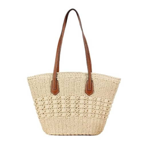 DWZXL Gras-gewebte Tasche Sommer Strand Urlaub Einkaufstasche Französisch Pendler Stroh Tasche Urlaub Strand Tasche Gewebte Tasche Strandtasche Geflochten(White) von DWZXL