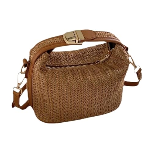 Gras-gewebte Tasche Sommer Stroh Gewebt Kleine Tasche Casual Damen Tasche Handtasche Schulter Messenger Bag Trendig Strandtasche Geflochten(Marrone) von DWZXL