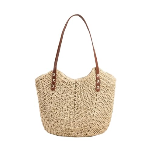 DWZXL Gras-gewebte Tasche Sommer Stroh Gewebt Tasche Frauen 2024 Neue Meer Urlaub Strand Gewebt Tasche Schultertasche Strandtasche Geflochten(Beige) von DWZXL