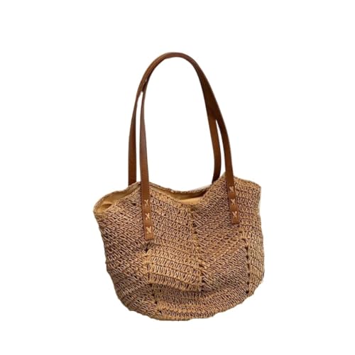 Gras-gewebte Tasche Sommer Stroh Gewebt Tasche Frauen 2024 Neue Meer Urlaub Strand Gewebt Tasche Schultertasche Strandtasche Geflochten(K) von DWZXL