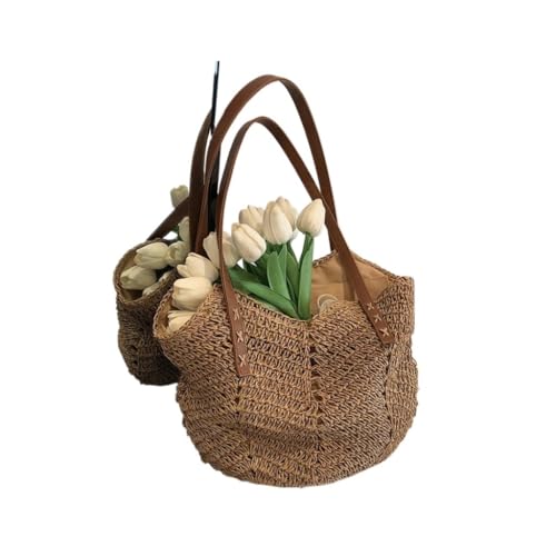 Gras-gewebte Tasche Sommer Stroh Gewebt Tasche Frauen 2024 Neue Meer Urlaub Strand Gewebt Tasche Schultertasche Strandtasche Geflochten(K) von DWZXL