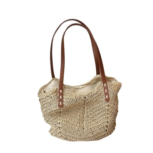 Gras-gewebte Tasche Sommer Stroh Gewebt Tasche Frauen 2024 Neue Meer Urlaub Strand Gewebt Tasche Schultertasche Strandtasche Geflochten(Wit) von DWZXL