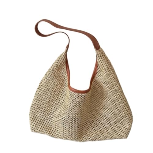 Gras-gewebte Tasche Sommertasche Gewebte Einkaufstasche Strohtasche Urlaub Stil Strand Messenger Bag Schultertasche Strandtasche Geflochten(Bruin) von DWZXL