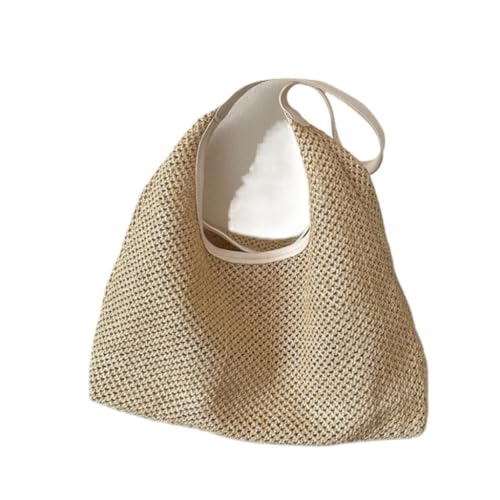 Gras-gewebte Tasche Sommertasche Gewebte Einkaufstasche Strohtasche Urlaub Stil Strand Messenger Bag Schultertasche Strandtasche Geflochten(White) von DWZXL