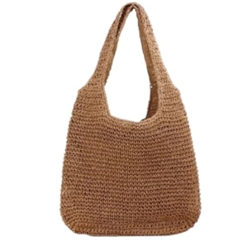 Gras-gewebte Tasche Sommerurlaubsstil Baststroh Tote Freizeit Outdoor Shopping Strandtasche Eine Schulter Hohlgewebte Tasche Strandtasche Geflochten von DWZXL