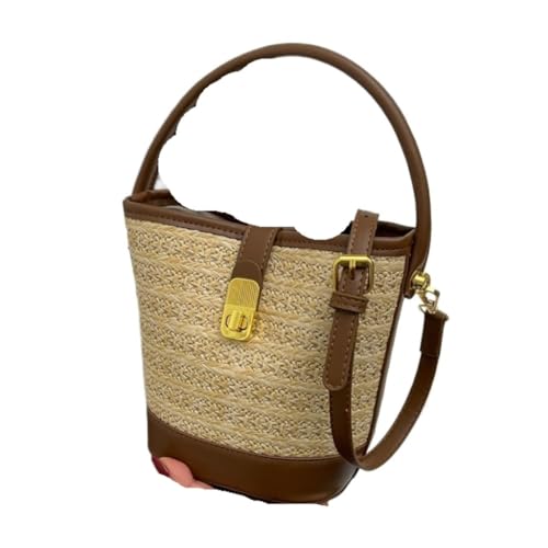Gras-gewebte Tasche Strand Freizeit Stroh Handtasche Schultertasche Retro Eimer Tasche Vielseitige Umhängetasche Strandtasche Geflochten(K) von DWZXL