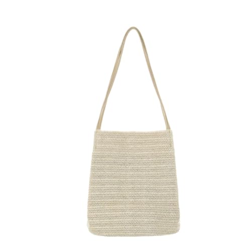 Gras-gewebte Tasche Stroh Casual Weaving Fresh One-Shoulder Ins Fresh Bucket Bag Handtasche Damentasche Strandtasche Geflochten(Beige) von DWZXL