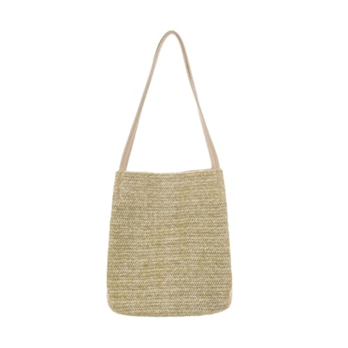 Gras-gewebte Tasche Stroh Casual Weaving Fresh One-Shoulder Ins Fresh Bucket Bag Handtasche Damentasche Strandtasche Geflochten(Wit) von DWZXL