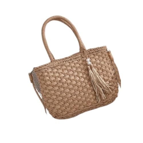 DWZXL Gras-gewebte Tasche Stroh Hand-gehalten Crossbody Urlaub Strand Tasche Papier Seil Drei-strang Geflochtene Tasche Strandtasche Geflochten(Bruin) von DWZXL