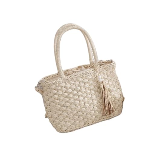 DWZXL Gras-gewebte Tasche Stroh Hand-gehalten Crossbody Urlaub Strand Tasche Papier Seil Drei-strang Geflochtene Tasche Strandtasche Geflochten(Wit) von DWZXL