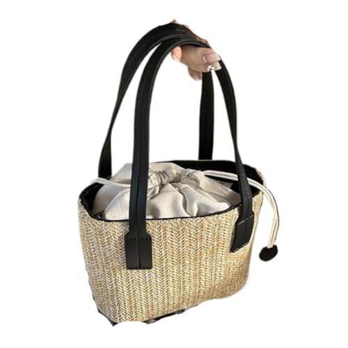 DWZXL Gras-gewebte Tasche Strohgewebte Eimertasche Freizeiturlaub Tragbare Einzelschulter Umhängetasche Kleine Tasche Strandtasche Geflochten(Beige) von DWZXL