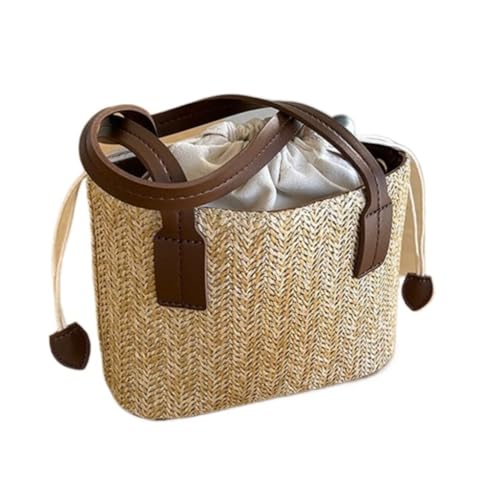 DWZXL Gras-gewebte Tasche Strohgewebte Eimertasche Freizeiturlaub Tragbare Einzelschulter Umhängetasche Kleine Tasche Strandtasche Geflochten(Nero) von DWZXL