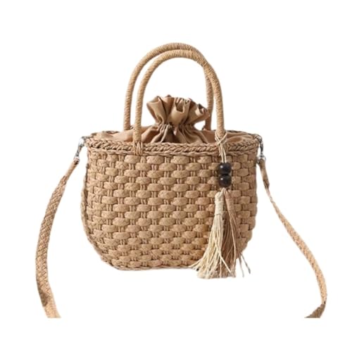 Gras-gewebte Tasche Strohtasche Damen Sommer Neue Strandtasche Urlaub Am Meer Gewebte Hand-gehalten Schulter Einkaufstasche Strandtasche Geflochten(Marrcne) von DWZXL