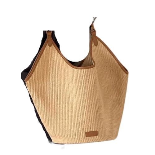Gras-gewebte Tasche Strohtasche Damen Tote Neue Sommer Freizeit Schulter Große Tasche Pendeln Gewebte Eimer Tasche Strandtasche Geflochten(Brown) von DWZXL