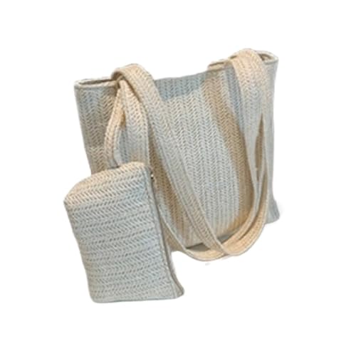 Gras-gewebte Tasche Strohtasche Einzelne Schulter Handtasche Gewebte Tasche Mutter Und Kind Einfache Vielseitige Strandtasche Strandtasche Geflochten(Wit) von DWZXL