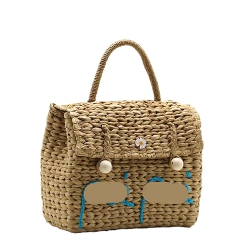 Gras-gewebte Tasche Strohtasche Im Ins-Stil, Handgewebte, Handgehaltene Umhängetasche for Den Strandurlaub Strandtasche Geflochten(Bruin) von DWZXL