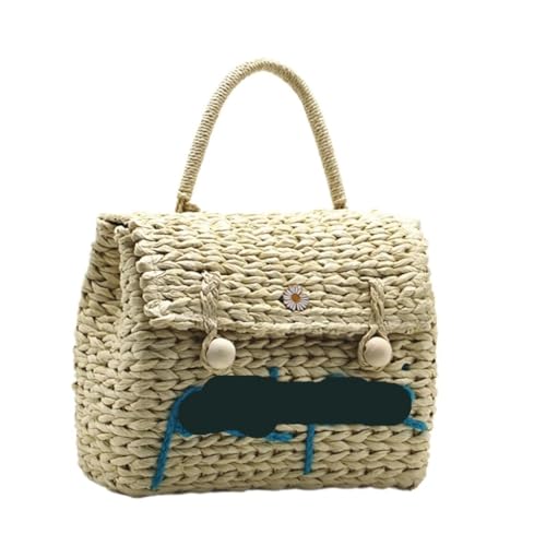 Gras-gewebte Tasche Strohtasche Im Ins-Stil, Handgewebte, Handgehaltene Umhängetasche for Den Strandurlaub Strandtasche Geflochten(Wit) von DWZXL
