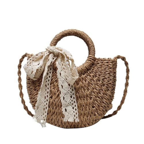 Gras-gewebte Tasche Strohtasche Mode Damen Tasche Schulter Messenger Bag Damen Vielseitige Messenger Bag Strandtasche Geflochten(Bruin) von DWZXL
