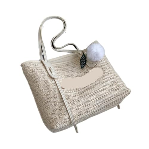 Gras-gewebte Tasche Strohtasche Sommer Internet Promi Mode Umhängetasche gewebte Handtasche Strandtasche Strandtasche Geflochten(White) von DWZXL