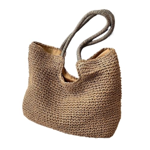 Gras-gewebte Tasche Strohtasche for Damen, Sommer-Stil, gewebt, Strand-Rattan, französische Handtasche Strandtasche Geflochten(Wit,B) von DWZXL