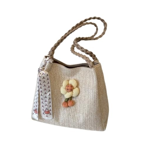 DWZXL Gras-gewebte Tasche Strohtaschen 2024 Mode Neue Gewebte Schultertaschen Stilvolle All-Match-Pendler-Tragetaschen Strandtasche Geflochten(K) von DWZXL