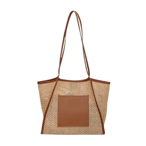 Gras-gewebte Tasche Strohtaschen for Frauen Sommer Strand Schultertaschen Täglich Passende Gewebte Taschen Strandtasche Geflochten(Brown) von DWZXL