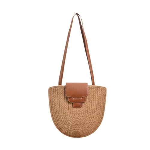 Gras-gewebte Tasche Urban Simple Fashion Strohtasche Einkaufstasche Retro Einfache Tasche Cover Schulter Messenger Bag Strandtasche Geflochten(Bruin) von DWZXL