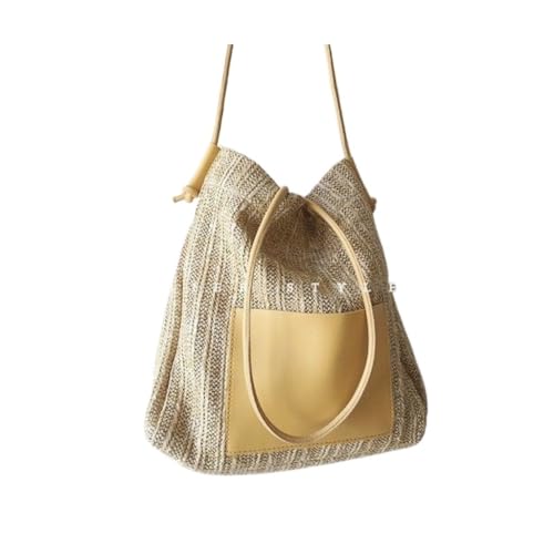 Gras-gewebte Tasche Vintage Gewebte Einkaufstasche Strohtasche Schultertasche Einkaufstasche Strandtasche Mutter Und Kind Tasche Strandtasche Geflochten(Bruin) von DWZXL