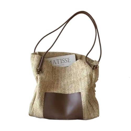 Gras-gewebte Tasche Vintage Gewebte Einkaufstasche Strohtasche Schultertasche Einkaufstasche Strandtasche Mutter Und Kind Tasche Strandtasche Geflochten(Yellow) von DWZXL