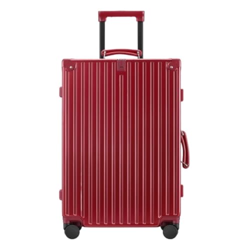 Koffer Retro Trolley Case Universal Rad Aluminium Rahmen Gepäck 20 Zoll Boarding Case Herren Gepäck Damen Koffer Hartschale(Red,26in) von DWZXL