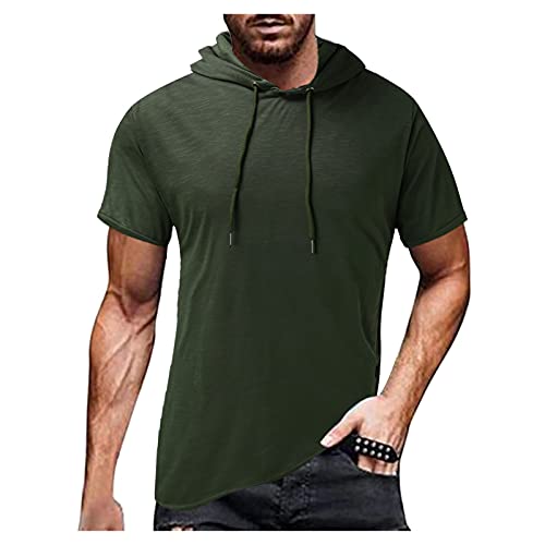 DXDE Herren Kurzarm Hoodie Sports T-Shirt Kurzärmeliger Mode Kapuzen Pullover Einfarbig,Herren Sport Fitnessstudio Hoodies Einfarbige Kurzarm Tops für Fitnessstudio Fitness Trainieren Bodybuilding von DXDE