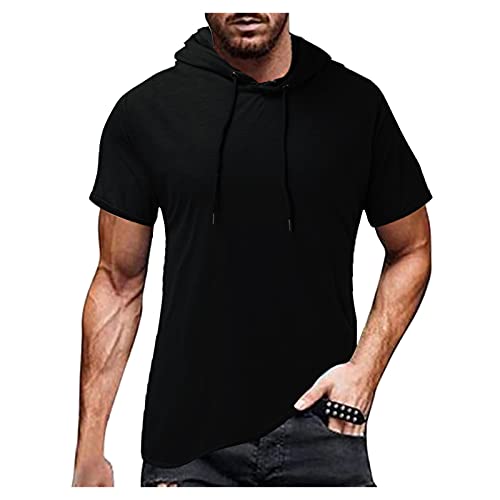 DXDE Herren Sport Fitnessstudio Hoodies Einfarbige Kurzarm Tops für Fitnessstudio Fitness Trainieren Bodybuilding von DXDE