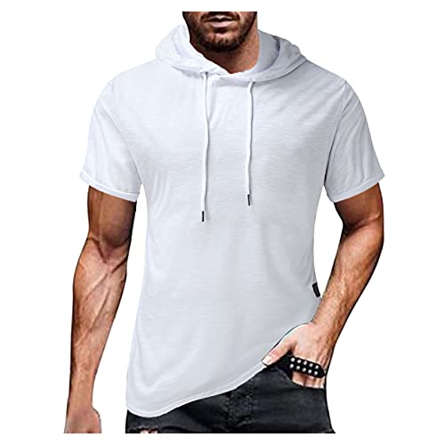 DXDE Herren Sport Fitnessstudio Hoodies Einfarbige Kurzarm Tops für Fitnessstudio Fitness Trainieren Bodybuilding von DXDE